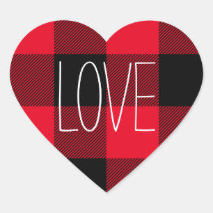 Rot und Schwarz Buffalo Karo Conversation Heart Herz-Aufkleber