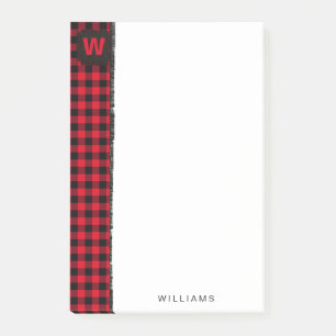 Rot und Schwarz Buffalo Karo Monogramm 4 x 6 Post-it Klebezettel