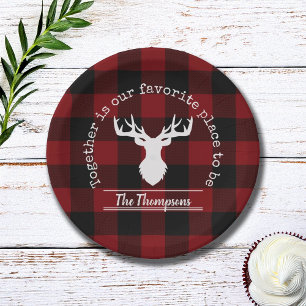 Rot und Schwarz Büffel Karo Hirsch Familienname Pappteller