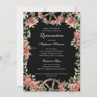 Rot und Schwarz Charro Romantische Quinceñera Einladung