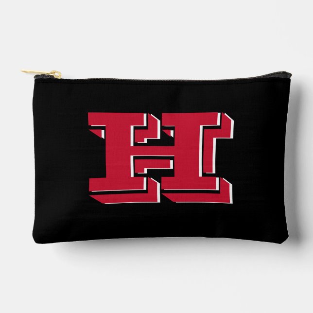 Rot und Schwarz College-Stil Initialen-Monogramm Zubehörtasche (Vorderseite)
