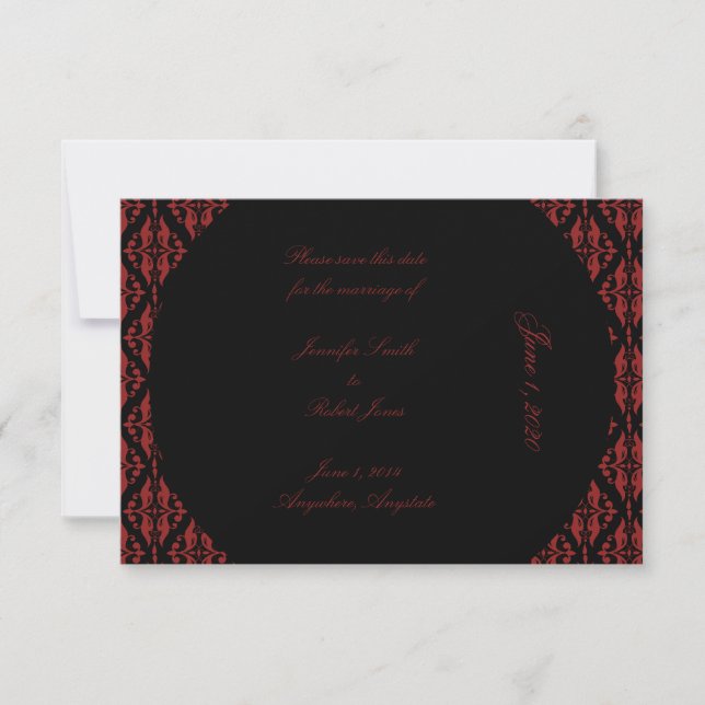 Rot und schwarz Damask Gothic Wedding Save the Dat Date (Vorderseite)