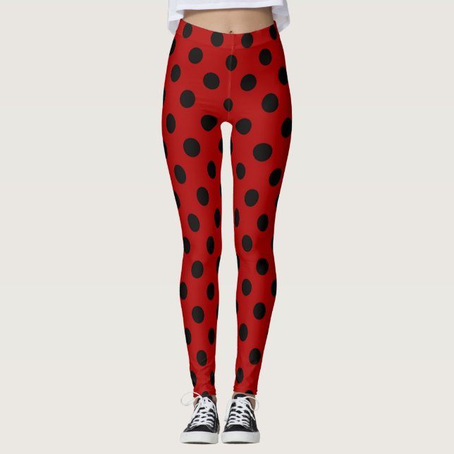 Rot und Schwarz - Dot Design Leggings (Vorderseite)