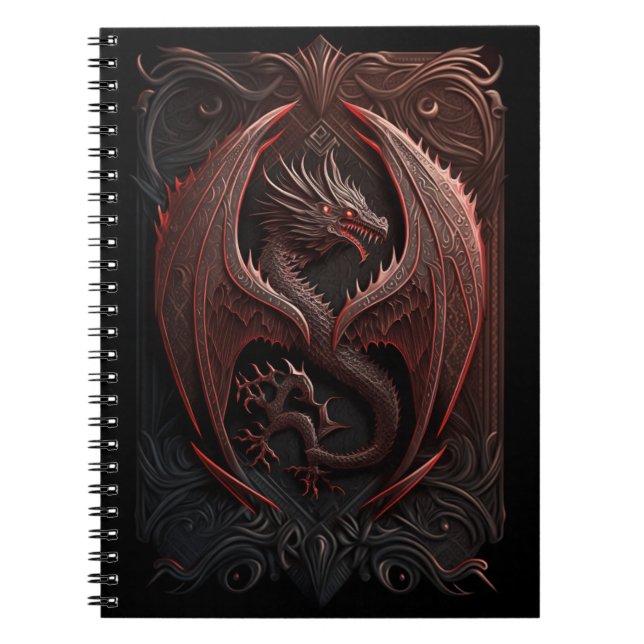 Rot und Schwarz Dragon Spiral Foto Notebook Notizblock (Vorderseite)
