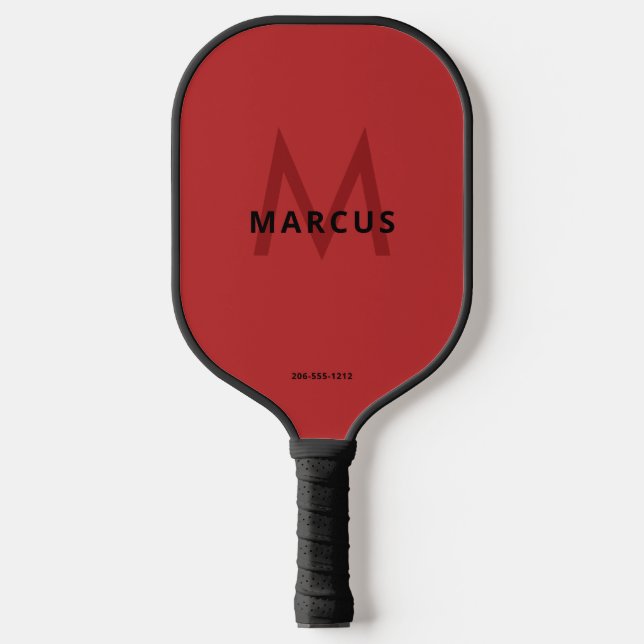 Rot und Schwarz Einfache moderne Monogramm Pickleball Schläger (Vorderseite)