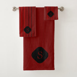 Rot und schwarz, feine Streifen, monogramm Badhandtuch Set