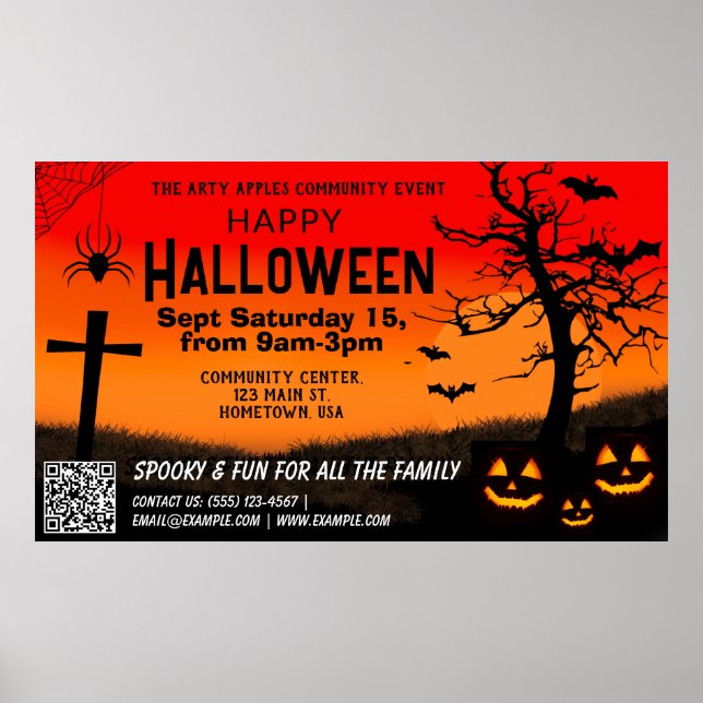 Rot und Schwarz glücklicher Halloween Banner qr Co Poster (Vorne)