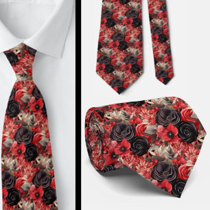 Rot und Schwarz Goth Wasserfarbe Floral Neck Tie Krawatte
