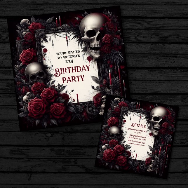 Rot und Schwarz Gothday Einladung (Image shows front and back of invitation.)