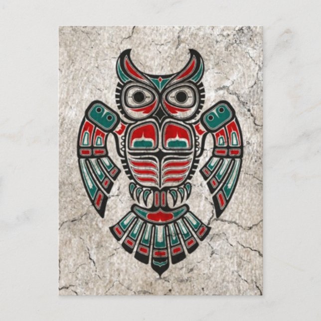 Rot und Schwarz Haida Spirit Owl Postkarte (Vorderseite)