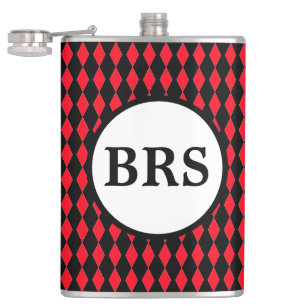 Rot und Schwarz Harlequin Anpassbare Monogramm Flachmann