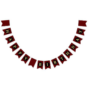 Rot und Schwarz Kariert Happy Geburtstag Wimpelkette