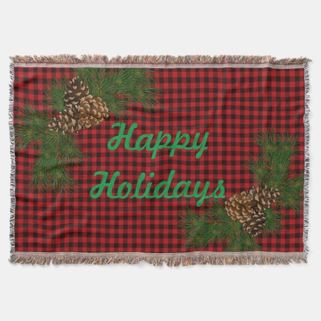 Rot und schwarz kariert - Kiefernkegel Decke (Vorderseite)