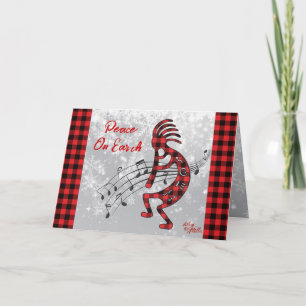 Rot und Schwarz kariert Kokopelli-Weihnachtskarte Feiertagskarte