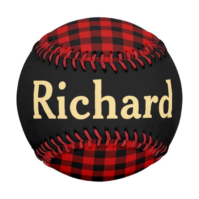 Rot und Schwarz Kariert mit Name Baseball (Vorderseite)