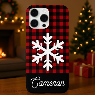 Rot und Schwarz Kariert mit Schneeflocke und indiv iPhone 16 Pro Max Hülle