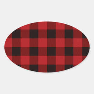 Rot und schwarz kariert ovaler aufkleber