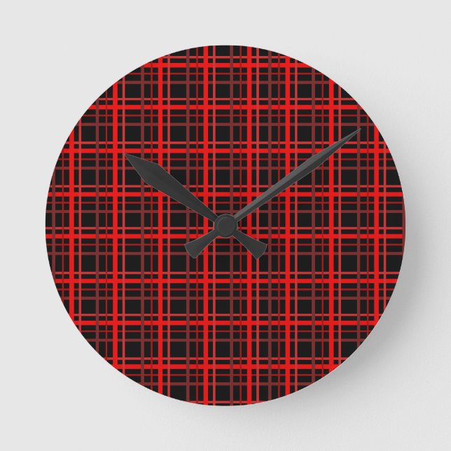 Rot und Schwarz Kariert Runde Wanduhr (Vorderseite)