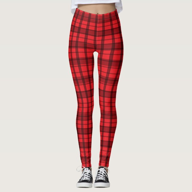 Rot und Schwarz Karierte Personalisierte Leggings (Vorderseite)