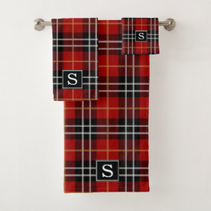 Rot und Schwarz Kariertes Mit Monogramm Badetuch S Badhandtuch Set