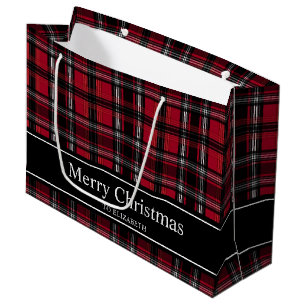 Rot und Schwarz Kariertes Tartan-Muster mit Text Große Geschenktüte
