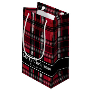 Rot und Schwarz kariertes Tartan-Muster mit Text Kleine Geschenktüte