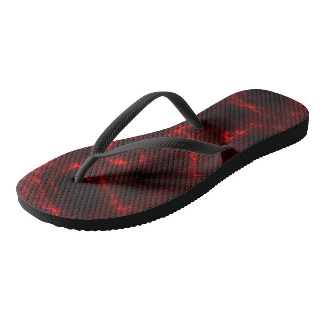 Rot und schwarz Marmor Swirl Abstrakt Flip Flops (Schrägansicht)