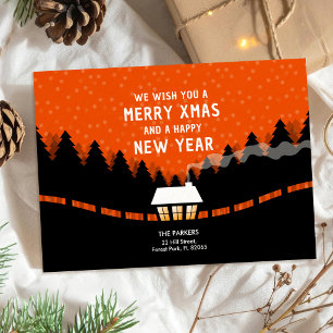 Rot und schwarz Merry Xmas mit Retro-Kiefern Karte