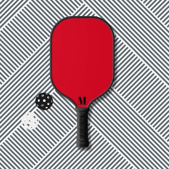 Rot und Schwarz Modernes Monogramm Pickleball Schläger (Von Creator hochgeladen)