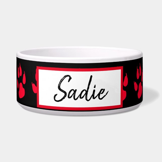 Rot und schwarz Paw Print Dog's Food Napf (Vorderseite)
