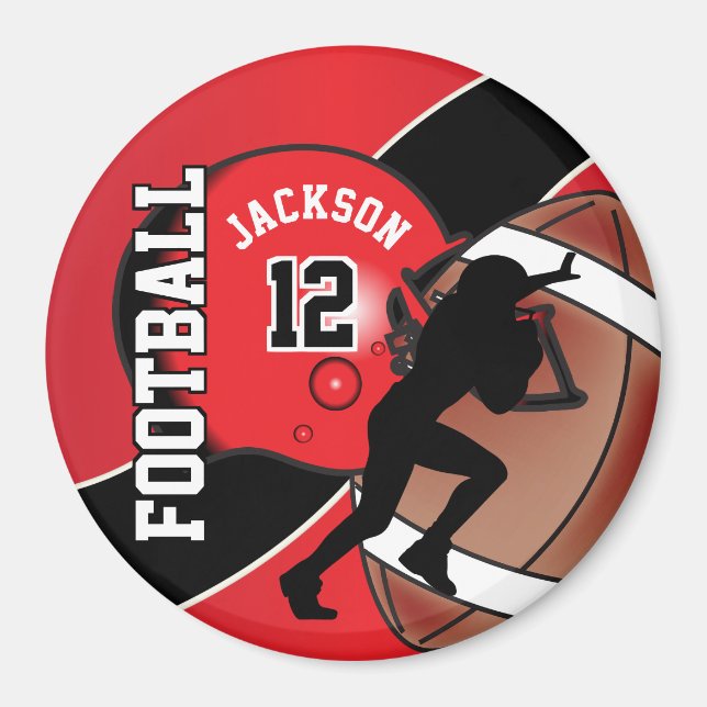 Rot und Schwarz Personalize Football Magnet (Vorne)