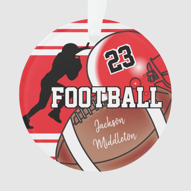 Rot und Schwarz Personalize Football Ornament (Vorderseite)