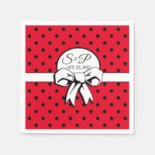 Rot und Schwarz Polka Dot White Bow Personalisiert Serviette