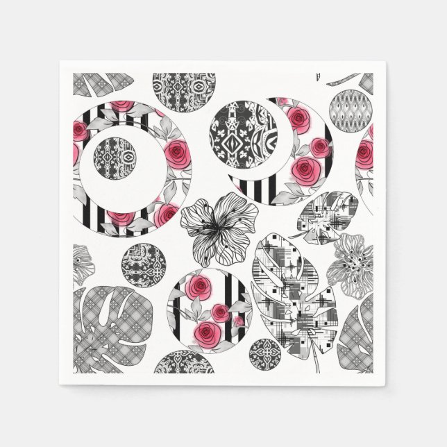 Rot und Schwarz, Quilt, Patchwork, rustikal, moder Serviette (Vorderseite)