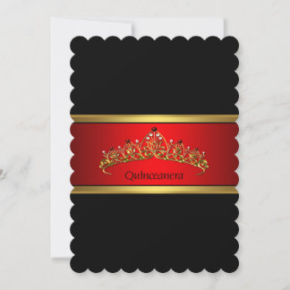 Rot und Schwarz Quinceanera Gold Tiara Geburtstag Einladung
