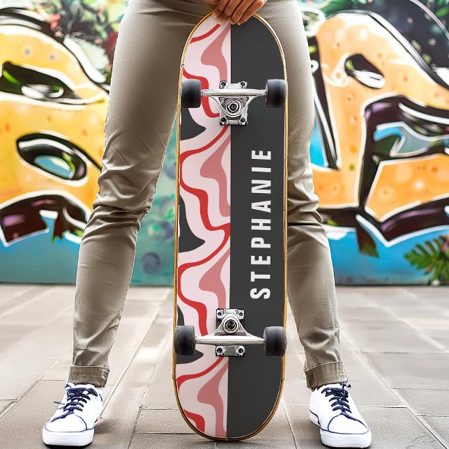 Rot und Schwarz Retro Moderner Abstrakter Marmorwi Skateboard (Von Creator hochgeladen)