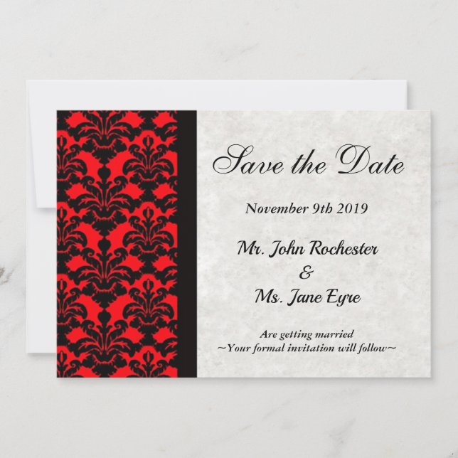Rot und Schwarz Save the Date Ankündigung (Vorderseite)