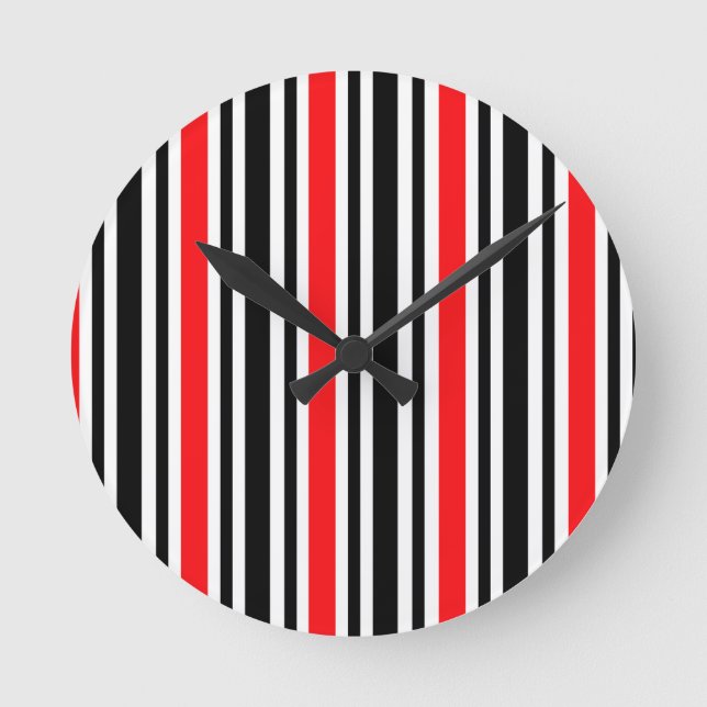 Rot und Schwarz Streifen Runde Wanduhr (Vorderseite)