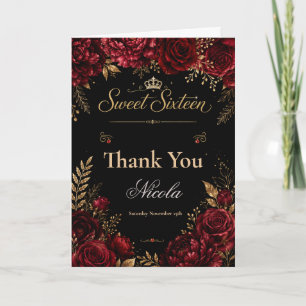 Rot und Schwarz Sweet Sixteen Dankeskarte