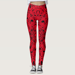 Rot und Schwarz Swirling Leggings von Joya Eve