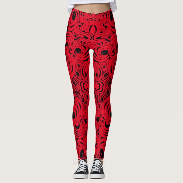 Rot und Schwarz Swirling Leggings von Joya Eve (Vorderseite)