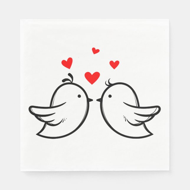 Rot und Schwarz Vielen Dank Lovebirds Hochzeitsfei Serviette (Vorderseite)
