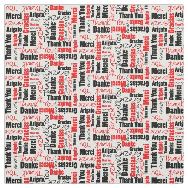 Rot und Schwarz Vielen Dank Word Cloud Stoff (Muster)