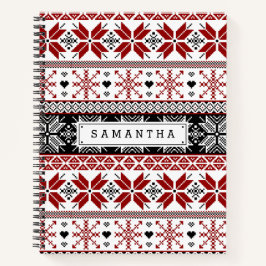 Rot und Schwarz Winter Messe Isle Pattern Notizbuch