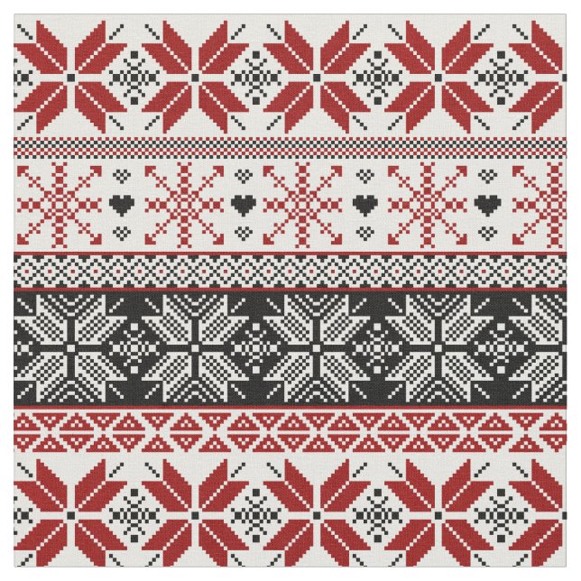 Rot und Schwarz Winter Messe Isle Pattern Stoff (Nahaufnahme)