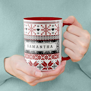 Rot und Schwarz Winter Messe Isle Pattern Tasse