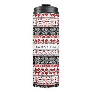 Rot und Schwarz Winter Messe Isle Pattern Thermosbecher