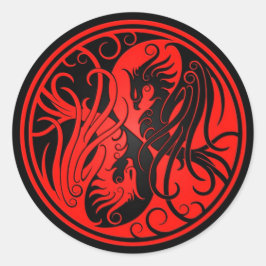 Rot und Schwarz Yin Yang Phoenix Runder Aufkleber