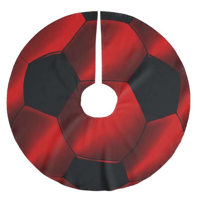 Rot und Schwarzer Fußball Futbol Polyester Weihnachtsbaumdecke (Vorderseite)