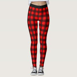Rot und Schwarzer Karo Buffalo Karierte Leggings